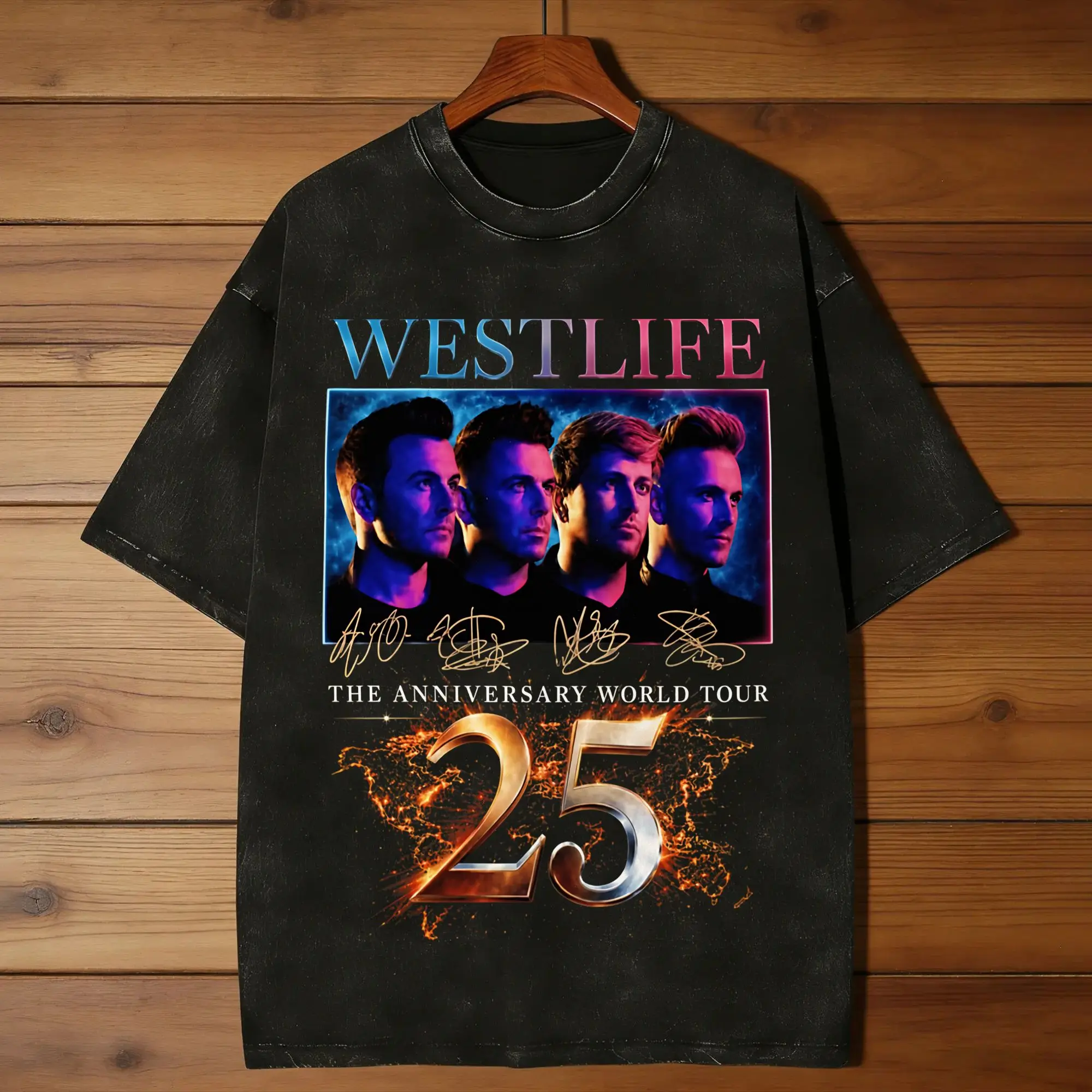 Westlife 25th Anniversary Tour 2026 Men T Shirts Washed Awesome Tee Shirt Short Sleeve Crewneck T-Shirts Cotton Printing Clothes