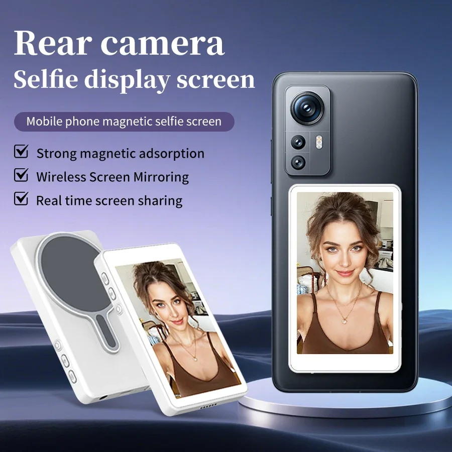 Magnetic Phone Back Vlog Selfie Monitor Screen Live Stream Camera Compatible with iPhone & Android