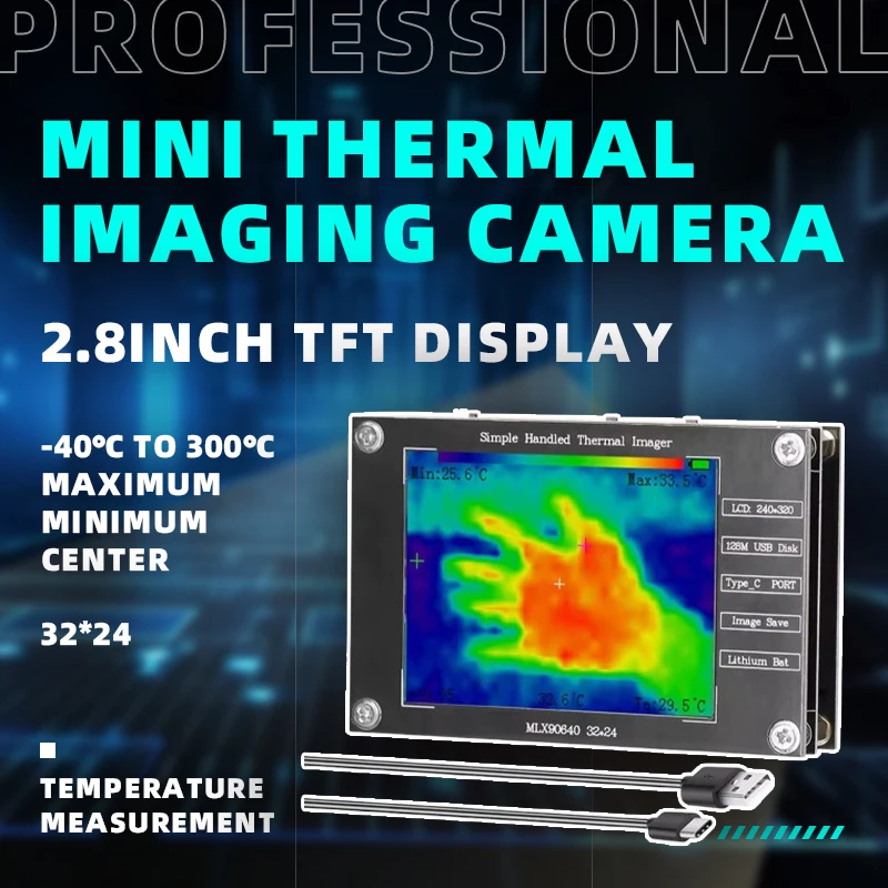 

32*24 Resolution Thermal Imager -40℃ to 300℃ Maximum Minimum Center Temp Measurement 2.8inch Display Mini Thermal Imaging Camera