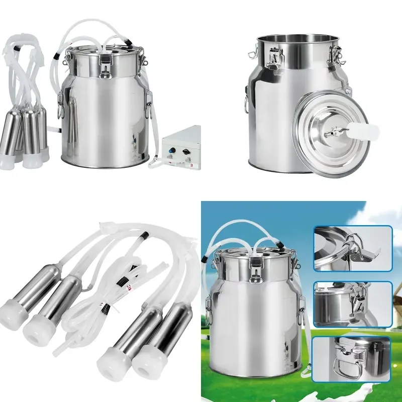 14L Portable Non-rechargeable Pulse Direct Suction Cow Milking Machine with 4 Bottle Liners Stainless Steel