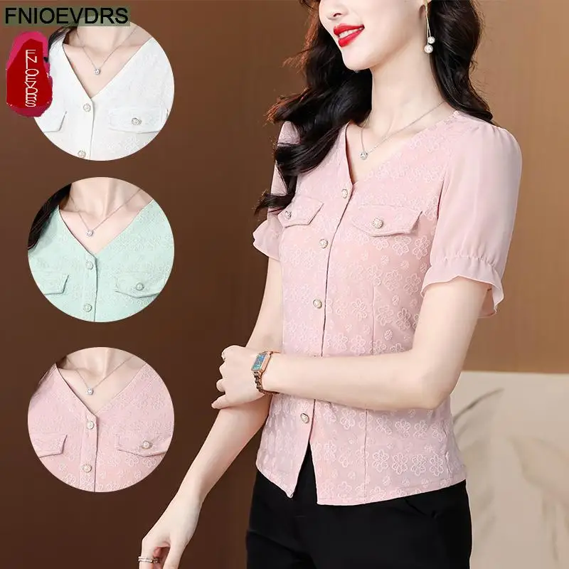 Office Shirts Basic Wear New Design 2025 Summer Women Elegant Fashion Work Lady Pink Button Pink Cute Tops Bow Pink Blouses