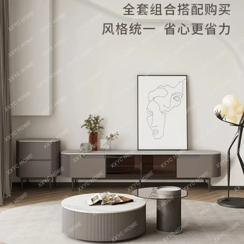 

Современный кофейный столик в стиле лёгкой роскоши, простой круглый столик из каменной плиты.