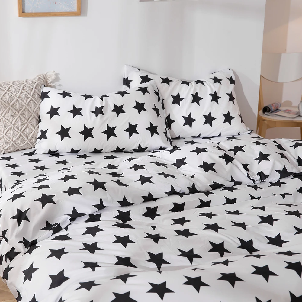 Home Textile Bedding Set King Queen Double Single Duvet Cover Pillow case 2-3pcs Bedding Linens Sets Quilt case Black white star