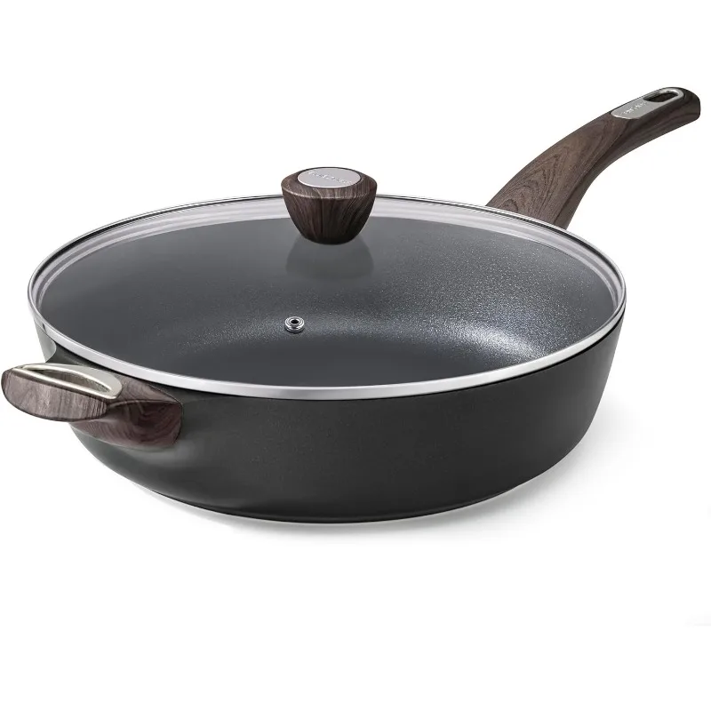 

Nonstick Frying Pan Skillet with Lid, 12 Inch Large Deep Frying Pan, 5 Qt Non Stick Saute Pan with Cover, Induction Pan