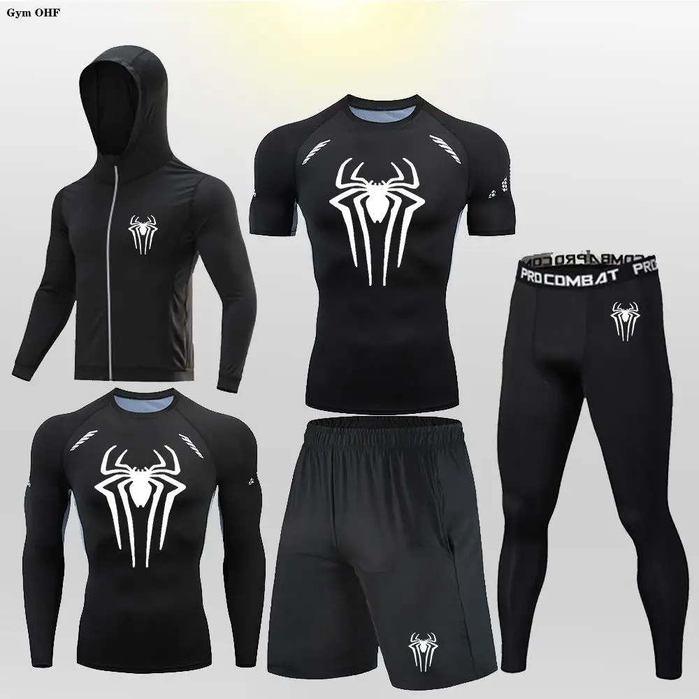 Mens Sports Training Suits Spider Compression T-Shirt Pants Sport Suit Man Gym Running Fitness Jogging Clothing Men Rashgard
