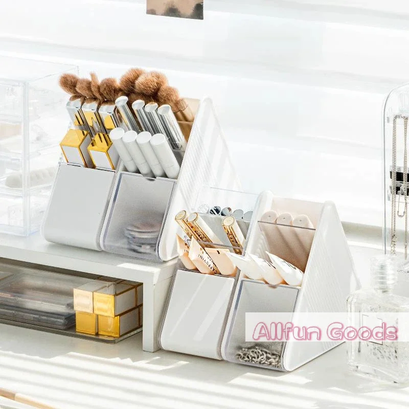 [TG835]Plastic Slanted Pen Holder Multi Compartments Clear Slots Perfect For Home Office School Study Desk Use