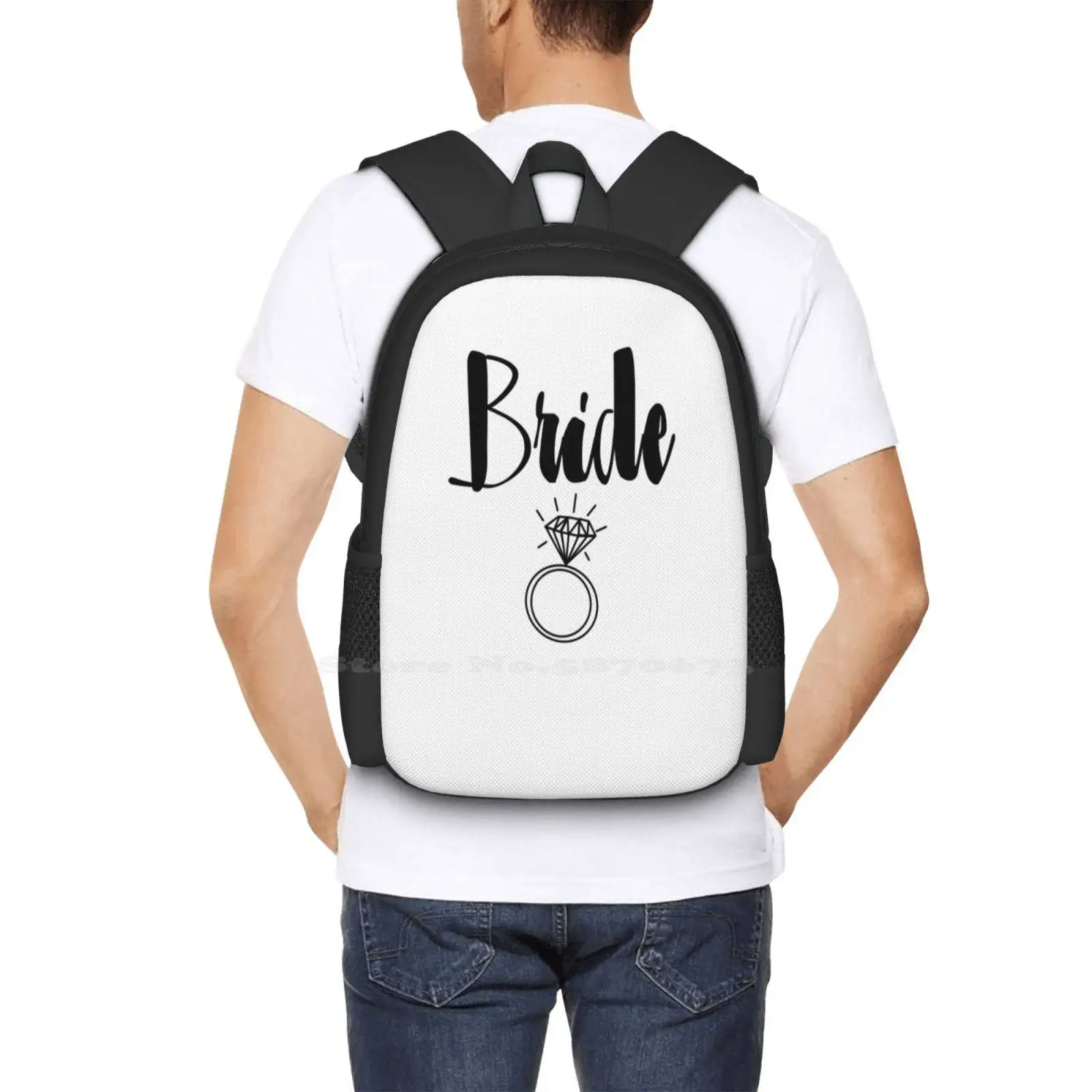 Cute Wedding , Bridal , Engagement " Bride " With Ring School Bags Travel Laptop Backpack Funny Brides Tribe Cute Brides Tribe