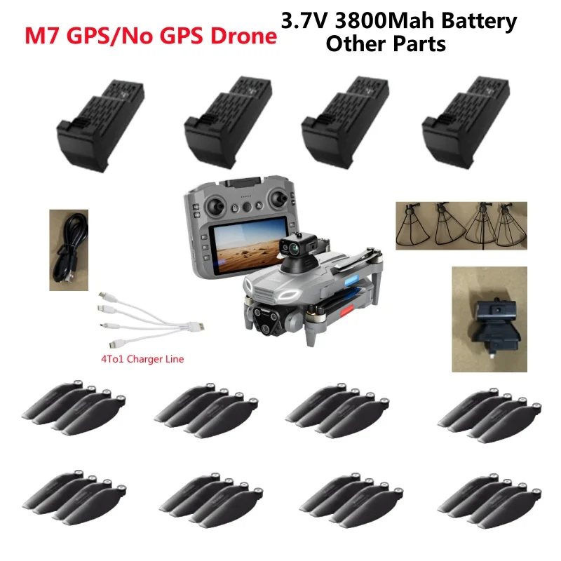

M7 GPS/No GPS Remote Control RC Drone Quadcopter Spare Parts 3.7V 3800Mah Battery Blade Protect Frame USB M7 Drone Accessories