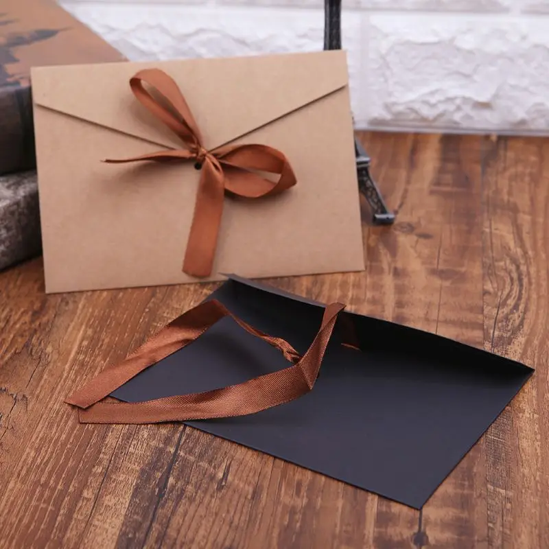 Envelopes papel com laço branco retrô vintage, 10 unidades, para cartões felicitações, casamento