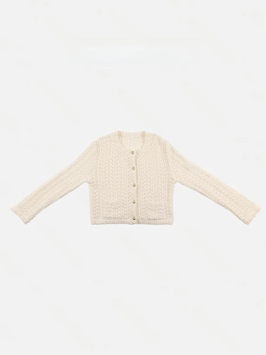 

PM Wang Nannan New Cotton Blend Knitted Hollow out round Ne Soft Sle Faion ort Outerwear Women's Spring Long Sve