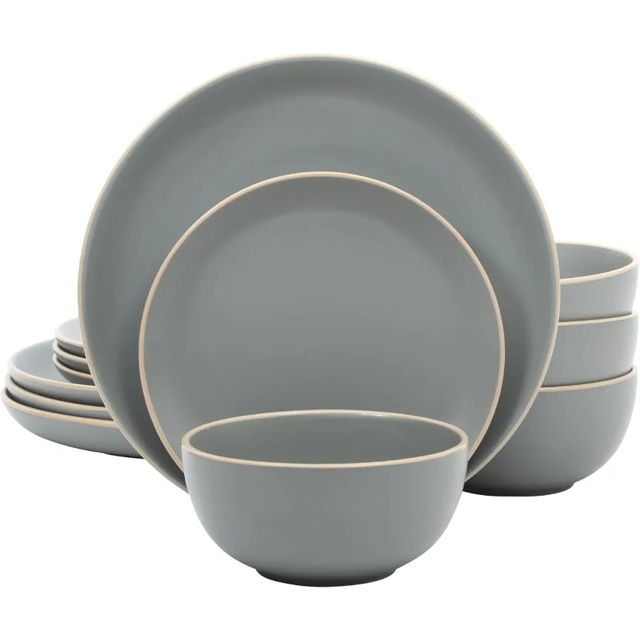 

Rockaway 12Piece Dinnerware Set Service for 4 in Grey Matte Finish Ideal for Everyday Dining Elegant Table Settings Durable Cer