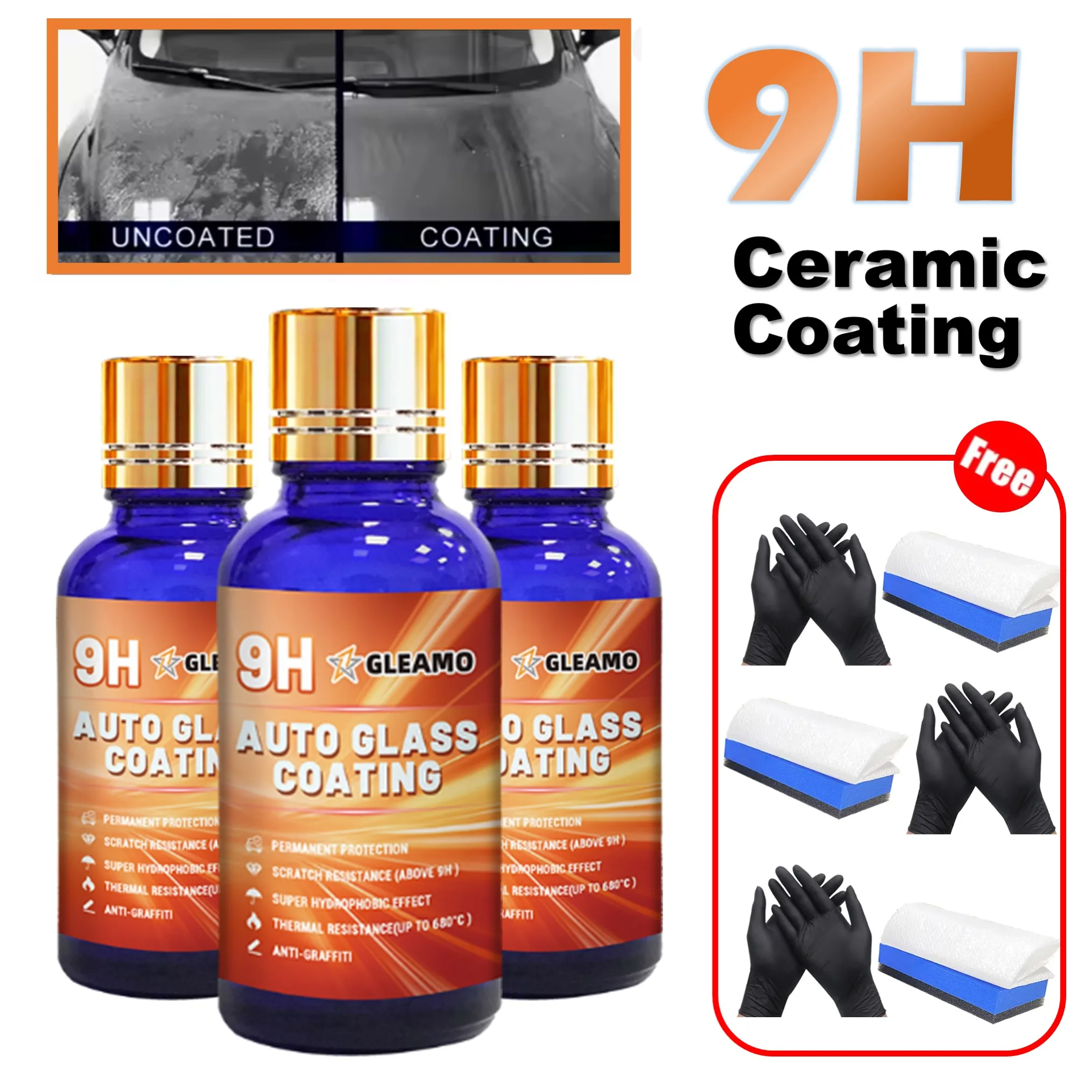

3 комплекта керамического автомобильного покрытия 9H, алмазное керамическое покрытие, гидрофобное покрытие с защитой от царапин, длительный срок службы, предотвращает появление царапин и пятен