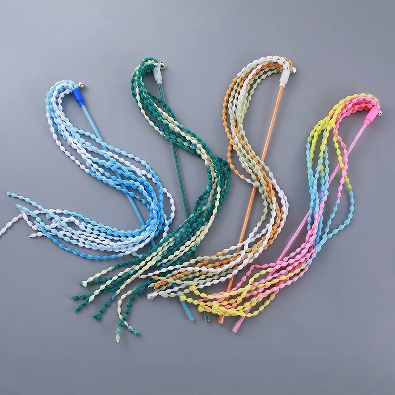 2/3/4 Stück Buntes Quasten-Katzenspielzeug Regenbogen-Band Spielzeugstab Haustierzubehör