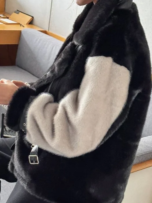 เสื้อโค้ทขนเฟอร์เทียมสีสันสดใสสไตล์เกาหลีสำหรับผู้หญิง รุ่นซิปตรงทรงตรง