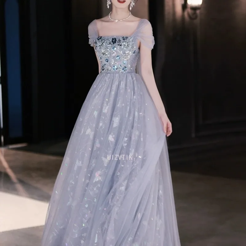 Licht Luxus Lange Abend Party Kleider Frauen Soiree Robe Sexy Off-Schulter Glitter Tüll Abendkleider Prom Kleider Angepasst