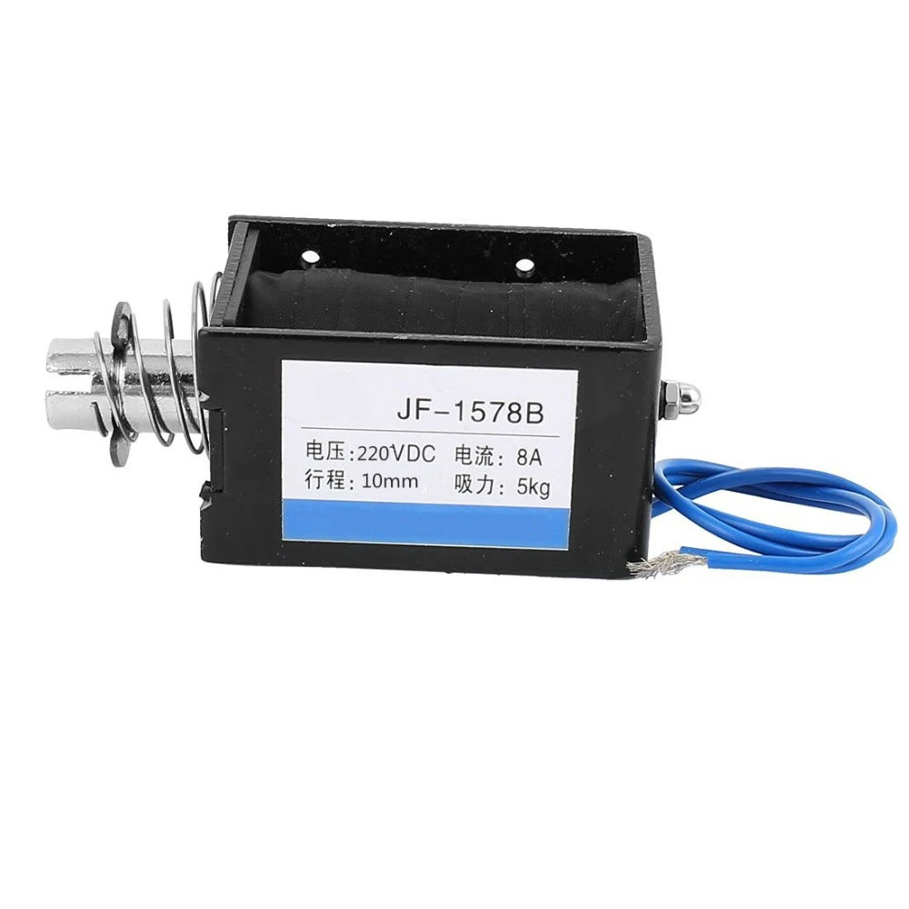 

JF-1578B DC24V 5A 12V 8A 15mm Stroke 5kg 50N Force Open Frame Tensile Electric Electromagnet