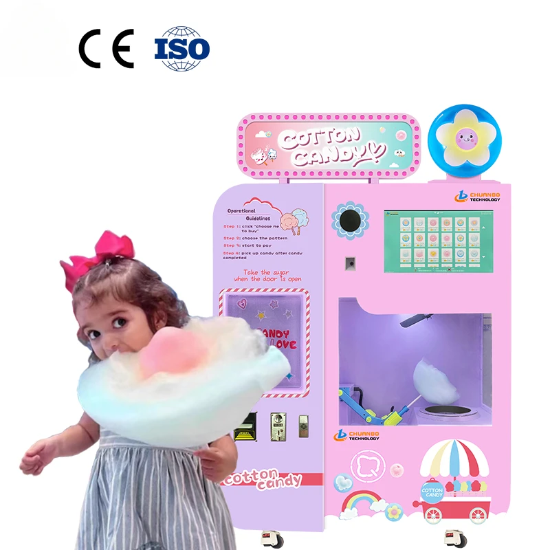 Industrial Commercial Cotton Candy Machine Supplier Automated Candy Floss Vending Machine Customizable Coin Banknotes Swipe Card