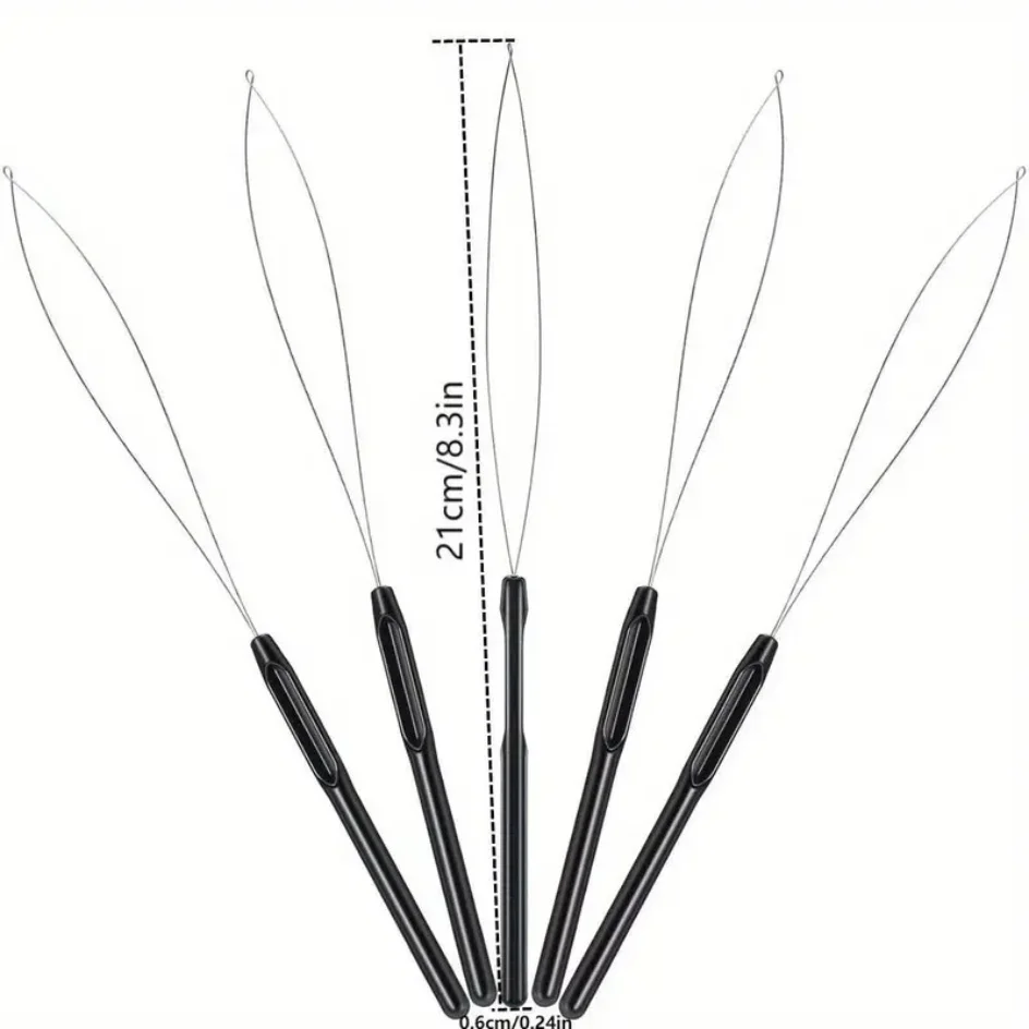 10 pièces Extensions de cheveux boucle aiguille tirant crochet outil aiguille enfileur boucle outil pour Silicone Microlink perles