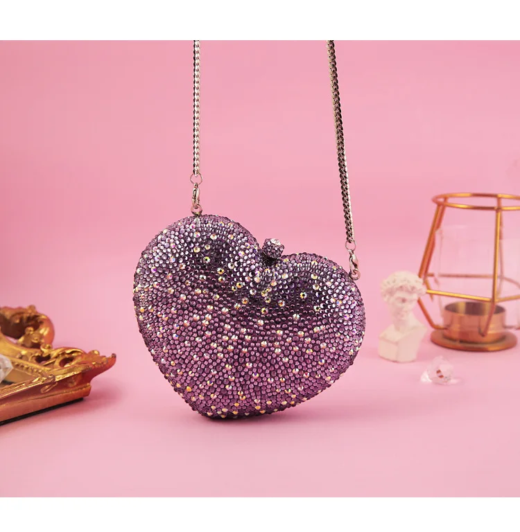 Lady Heart Shape Crystal Clutch Purse Stones Evening Clutches Bags