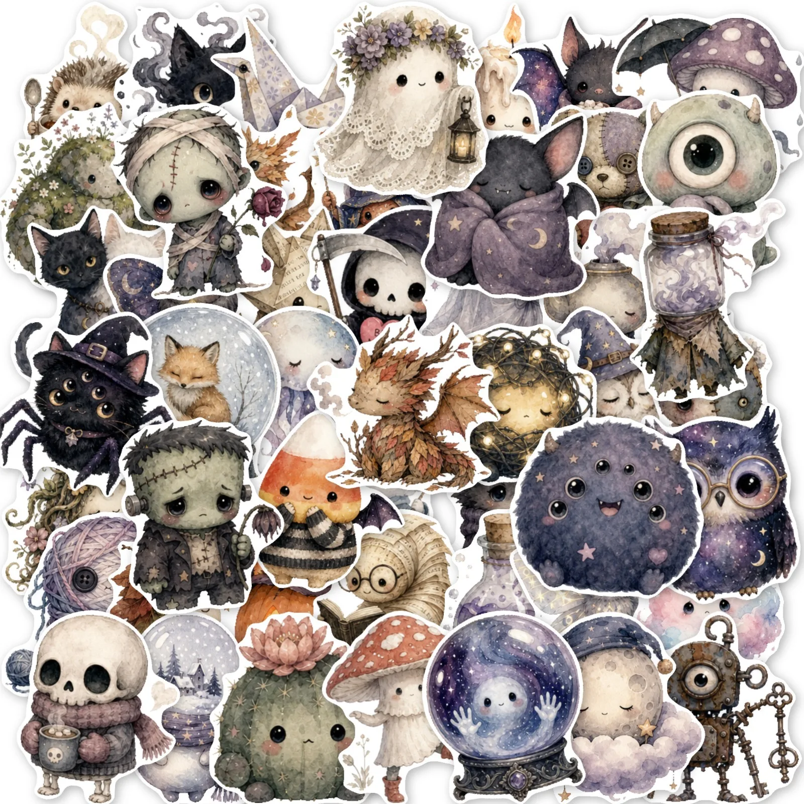 10/30/50PCS Watercolor Dark Witchy Forest Creature Stickers Wizard Owl Ghost Bat DIY Phone Laptop Luggage Graffiti Sticker Pack