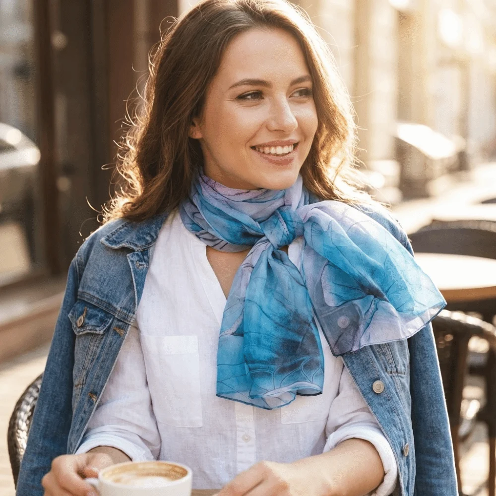 

Lightweight Floral Printing Scarf Soft Lotus Print Beach Silk Shawl Versatile Breathable Long Chiffon Scarf Summer Season