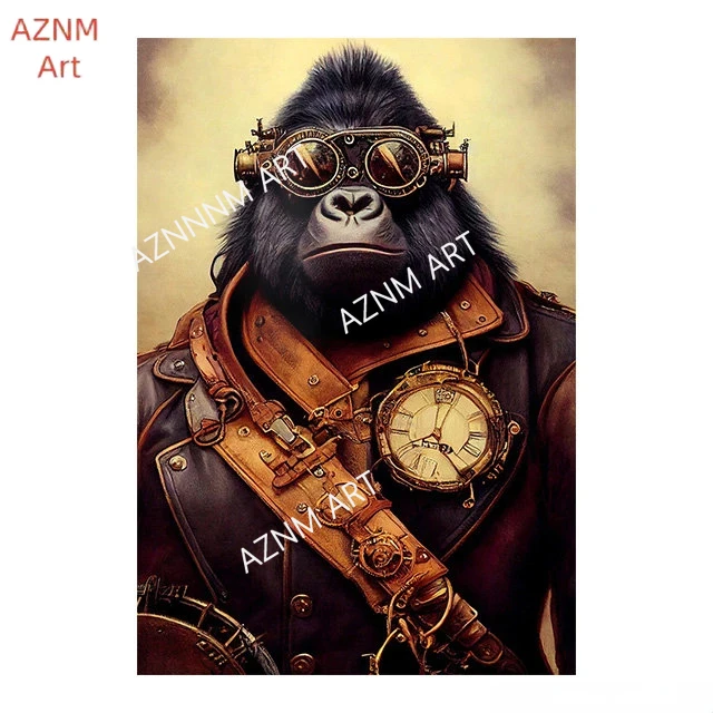 Steampunk Cat Wolf Astronaut Rabbit Poster Art Canvas Painting Retro Funny Animal Tiger Gorilla Poster Living Room Home Decor
