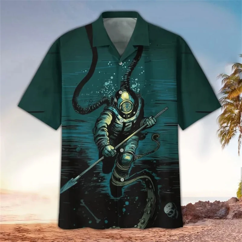 

Men Street Fashion Summer Daily Shirt Hawaiian Scuba 3D Print Casual Oversized Dive Graphic Shirts Short Sleeve Beach Blouse 6xl