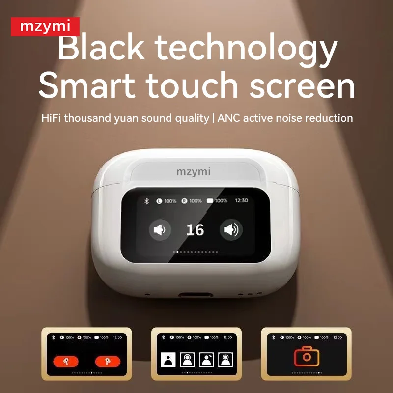 mzymi A9 Pro ANC Wireless Earbuds Bluetooth5.3 Noise Cancelling Touch Screen Earphone HIFI Stereo Sound LED Display Headset