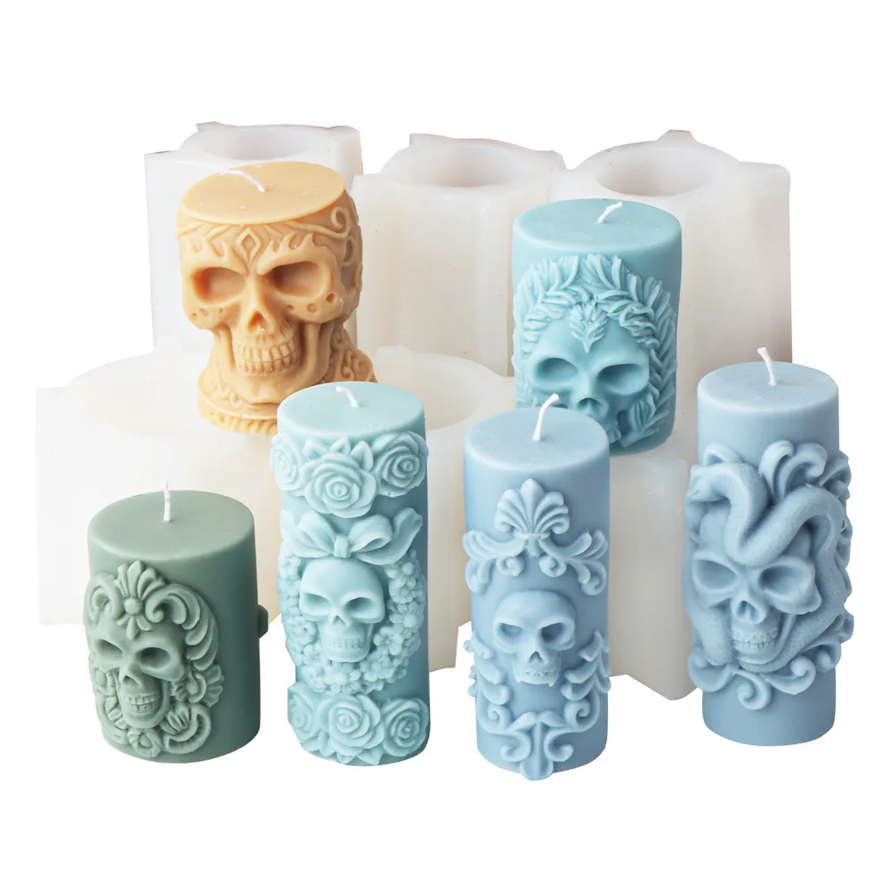 Halloween Drum Skin Skull Snake Column Silicone Mold Rose Vine Leaf Ghost Festival Scented Candle Mold Candle Making Kit