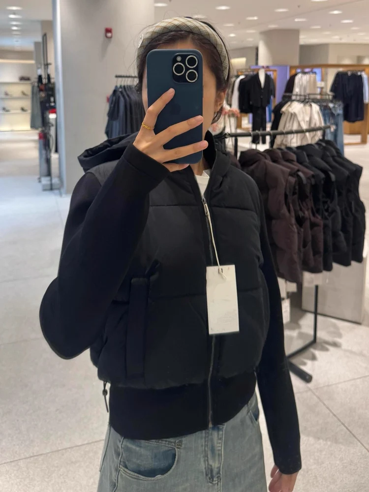 

Новое осенне-зимнее черное повседневное лоскутное хлопковое джето, женское пальто с капюшоном, теплая верхняя одежда, корейский прямой крой, длинное длинное пальто...