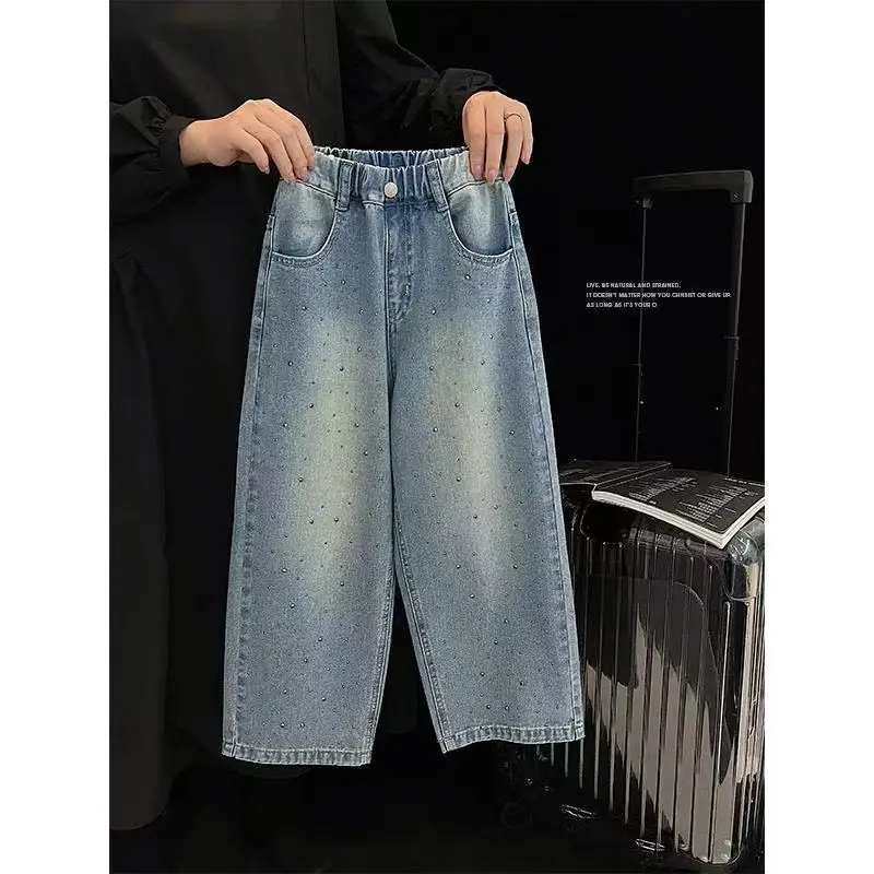 

Girls' Hot Stamping Jeans Spring and Autumn New style Children's Loose Straight leg Pants Girls' Wide Leg Pants 120-170CM