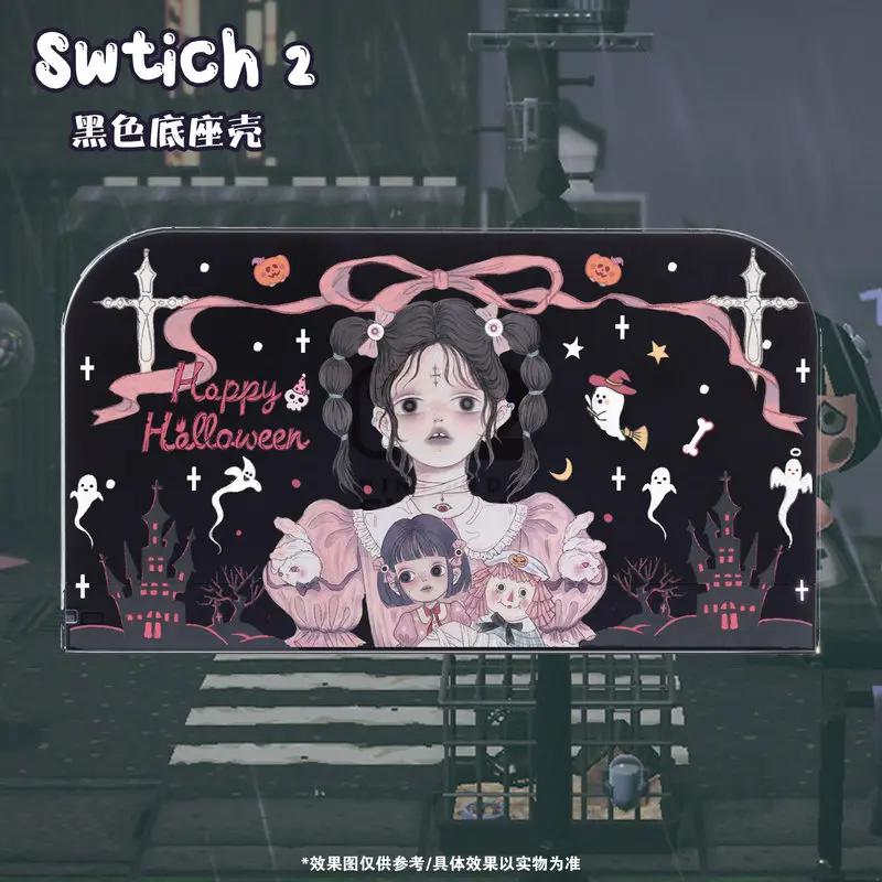 Mikootom Switch 2 Controller Dock Case Black Hard Shell Halloween Doll Print Shockproof Cover For Gaming Console