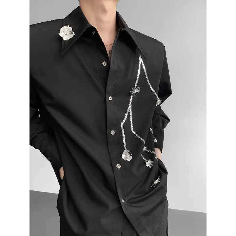 

Men's Long Sleeve Embroidered Shoulder Pad Shirt Autumn Fashion Urban Style Polyester Fiber Breathable Standard Fit Cleanfit