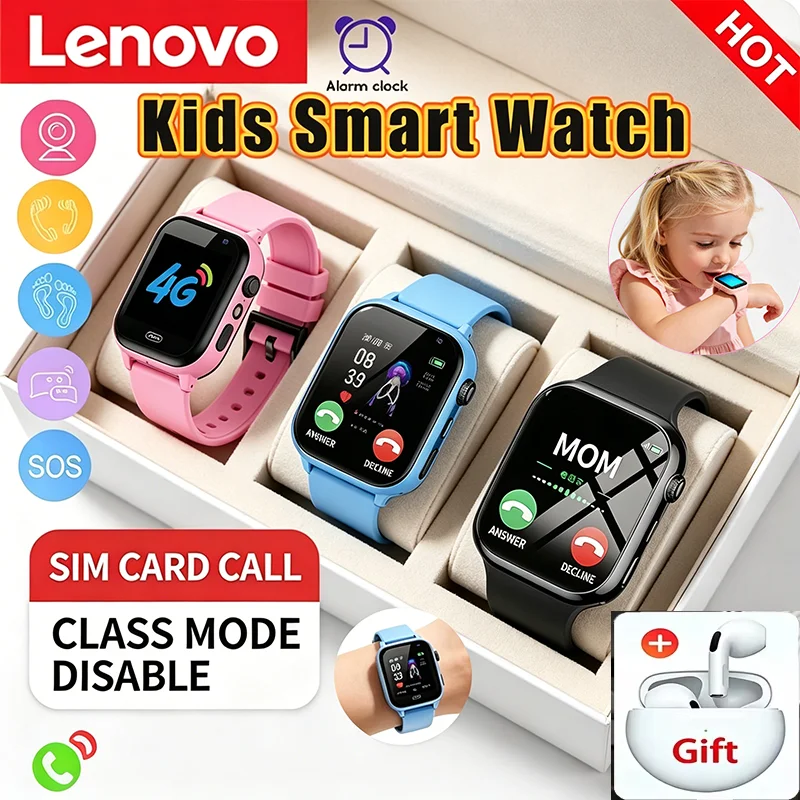 Lenovo 2026 SOS-Ortungsgerät Kinder-GPS-Smartwatch mit SIM-Karte, Anruffunktion, Kamera, Wasserdicht, Geschenk für iOS und Android