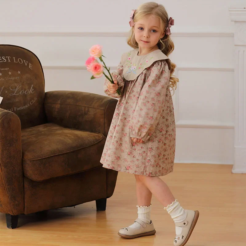 2025 New Spring Sister Clothes 2-7Yrs Girl Party Dress Long Sleeved Cotton Print Kids Princess Dresses Children Clothes
