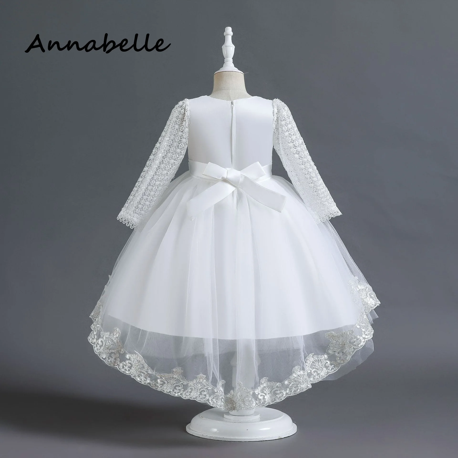 Annabelle Flower Girl Princess Dress Baby Girl Ceremony Birthday Puffy Long Sleeved For Wedding Party Bridesmaid Bow  Dresses