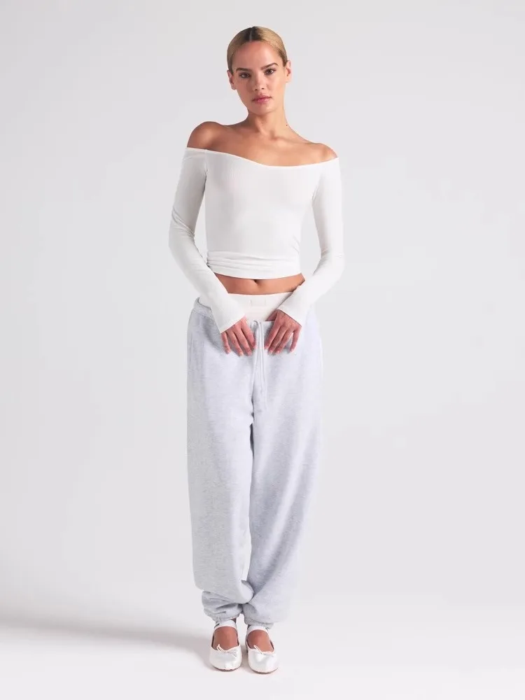 

Slim Fit Long Sleeve Shoulder Bared T Shirt for Women Sexy Base Layer Shirt Modal Fiber Cotton Comfortable Breathable T Shirt