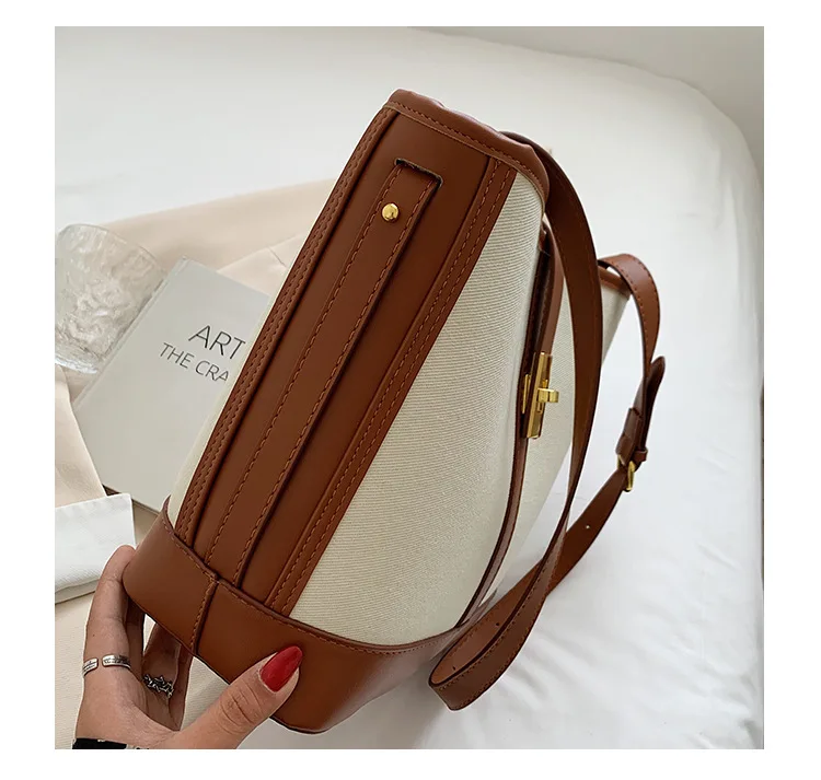 Korean panelled women Bucket Shoulder bags Large Capacity Canvas female handbag and purses large Capacity ladies Crossbody Bag