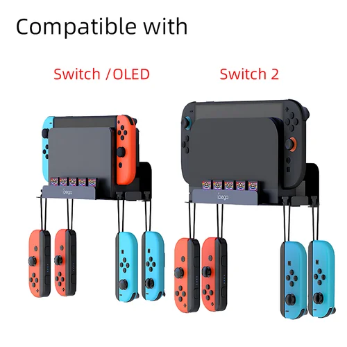 Imagen 2 del producto Soporte de Pared para Nintendo Switch 2/Switch 1, Modelo PG-SW2072: Soporte de Pared de Almacenamiento con 5 Tarjeteros y 4 Soportes Joy Con