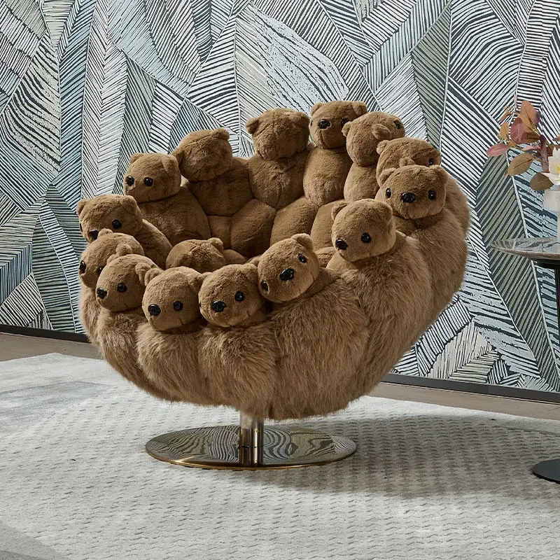 Designer Single Lounge Chair Internet celebrity Creative Personality Art Doll Animal Fabric Lazy Sofa Chair Brown