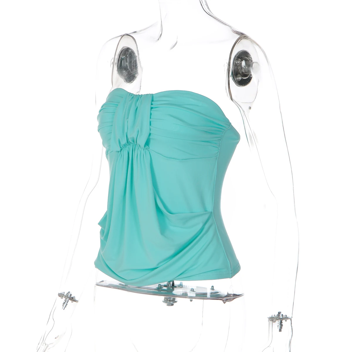 Hugcitar Modisches Trägerloses Einfarbiges Gerafftes Drapiertes Sexy Crop-Top für Damen, Sommerliche Freizeitkleidung, Streetwear, Party- und Urlaubs-T-Shirts – Detail 4