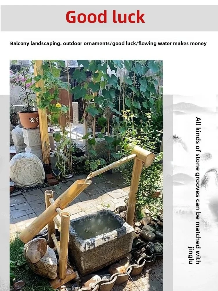 Flow ornament bowl Japanese bamboo stone trough fish tank bamboo water pump landscaping view circulating water