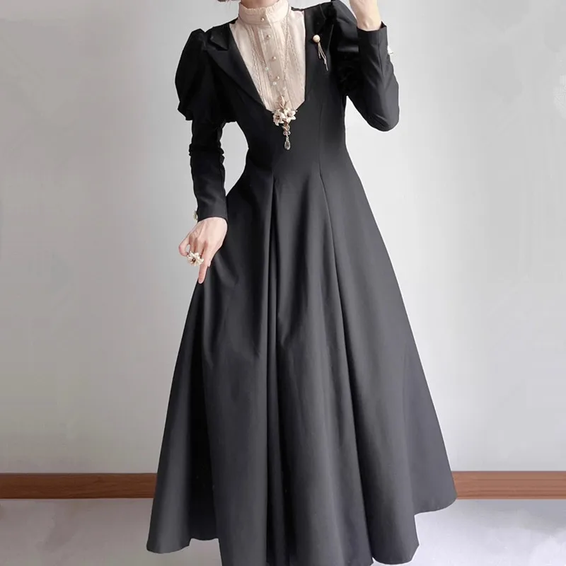 

Lolita Sister Darkly Dresses Maid Cosplay Costumes Black Girl OP Women Nun Dress Long A Line Skirt