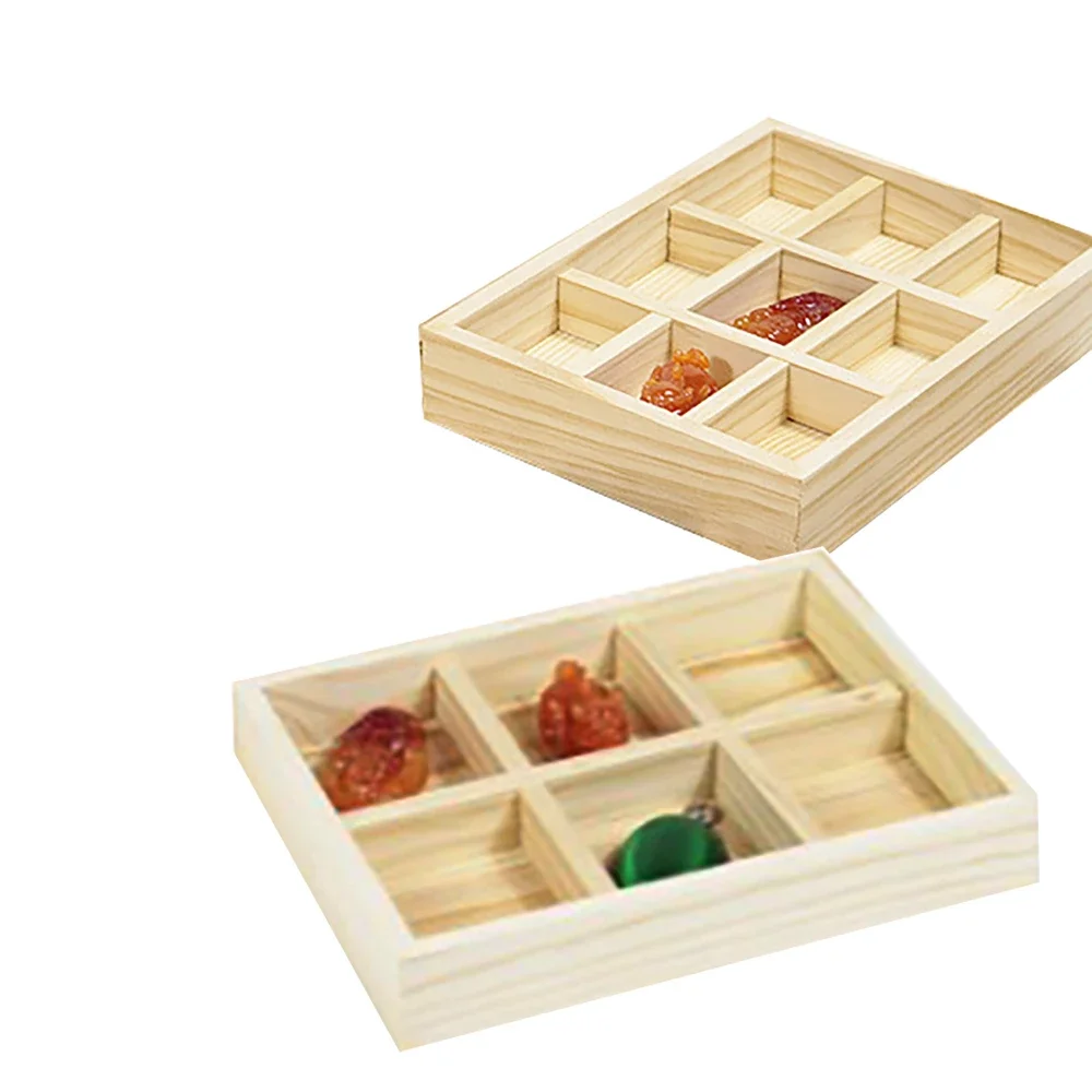 

Wooden Jewelry Display Tray Household Sundries Storage Case Ring Earring Pendant Organier Container Beads Showcase Grid Box