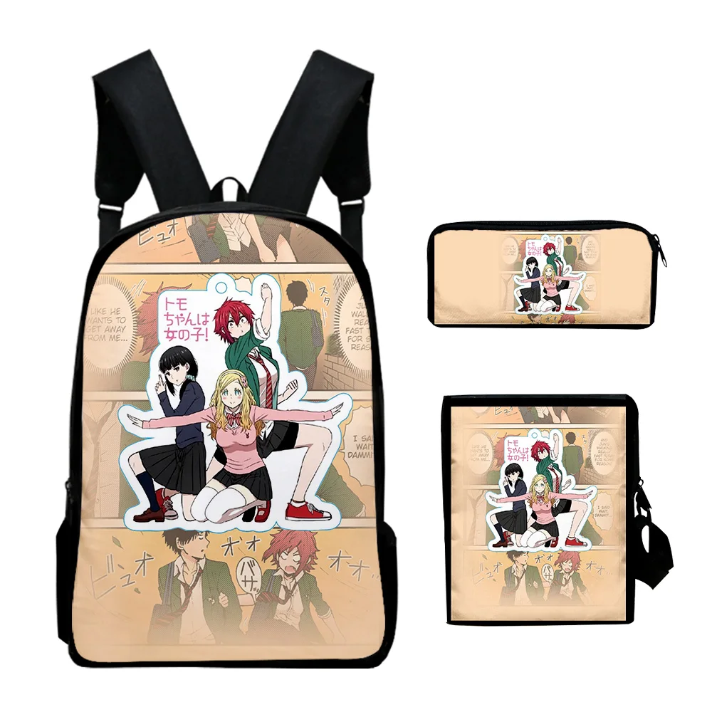 

Hip Hop Tomo-chan Is a Girl Anime 3D Print 3pcs/Set pupil School Bags Laptop Daypack Backpack Inclined shoulder bag Pencil Case