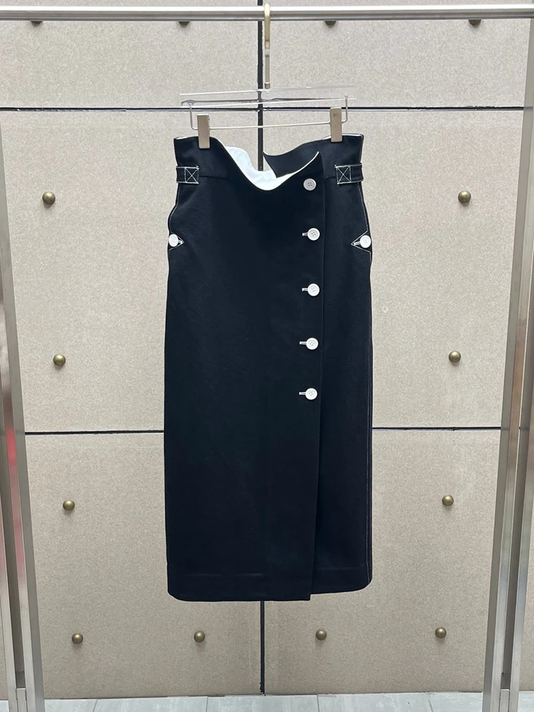 High-waisted, figure-hugging, straight-cut mid-length skirt, 2026 autumn new color-matched pleated waistband women's skirt