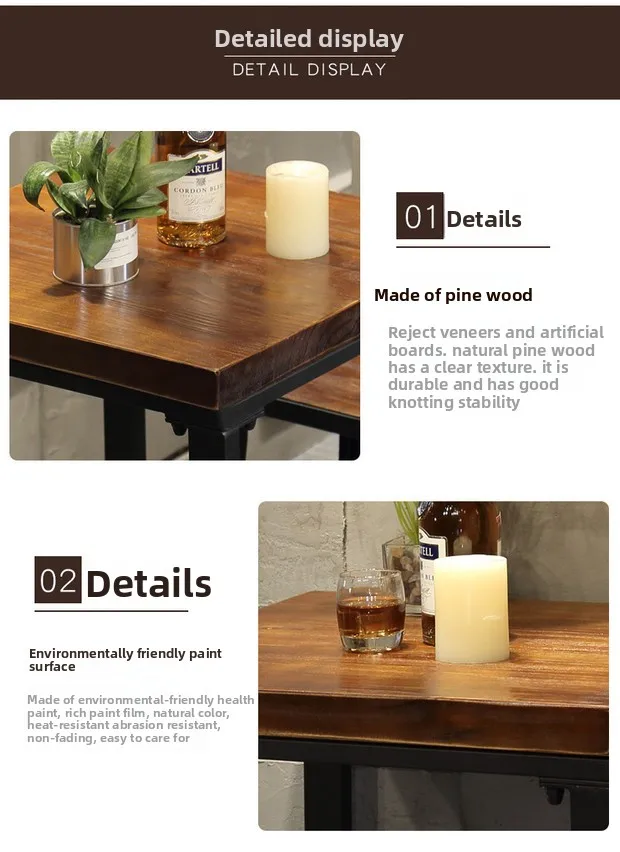 Wrought iron tall table Solid wood small square table Bar table Card seat Home bar