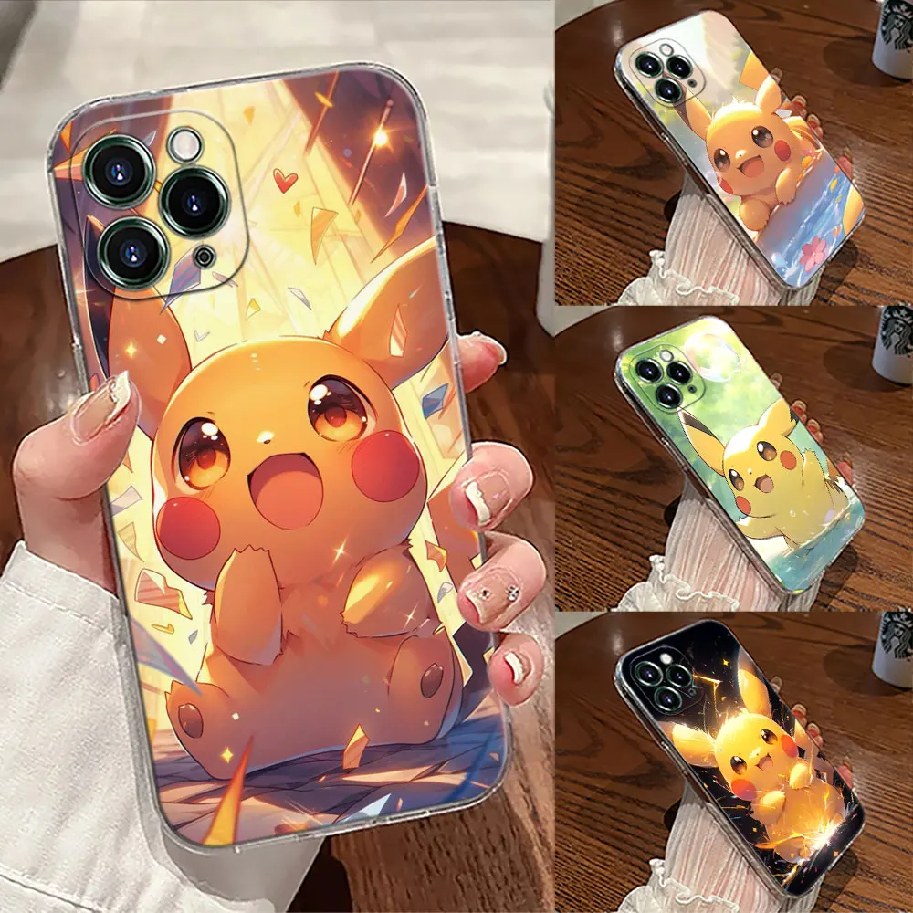 حافظة شفافة لطيفة من بيكاتشو كارتونية بوكيمون لهاتف أبل آيفون 17 16 15 14 13 12 11 Pro Max 16 Plus 16E 17Air 17Pro