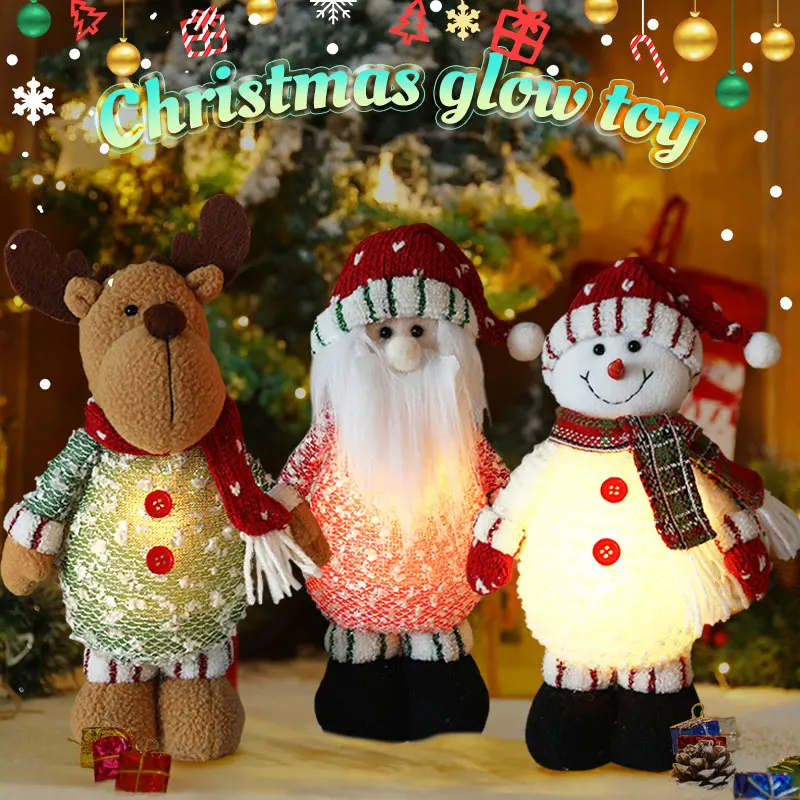 Glowing Christmas Doll Snowman Elk Christmas Decorations Winter Tabletop Ornaments Home Dinner Party Supplies Navidad Gifts