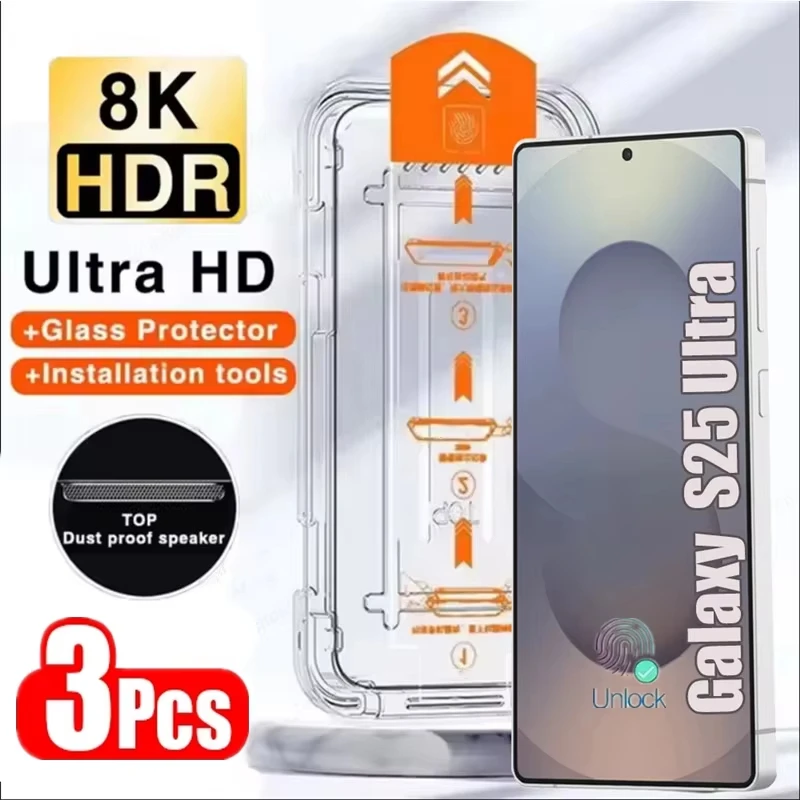 

For Samsung S25 Ultra Screen Protectors Galaxy S26 Edge S24 S23 S22 Plus FE Oleophobic Coating Fingerprint Unlock Tempered Glass